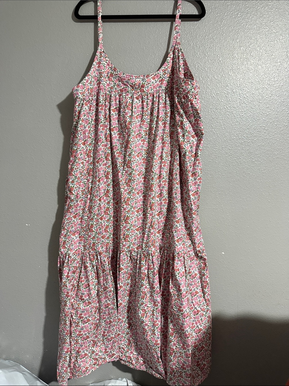 Pink Floral Spaghetti-Strap Maxi Dress with pockets